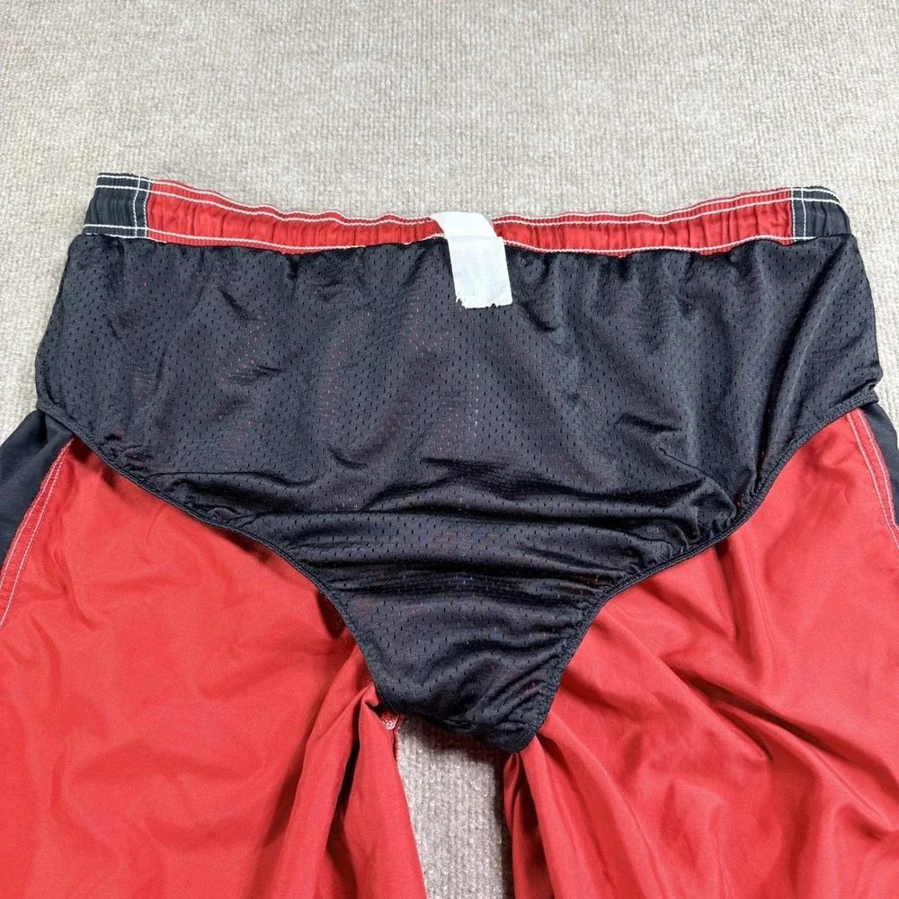 VTG Nike Y2K Swim Trunks Shorts Mens XL Red Black Striped Mesh‎ Lining Board